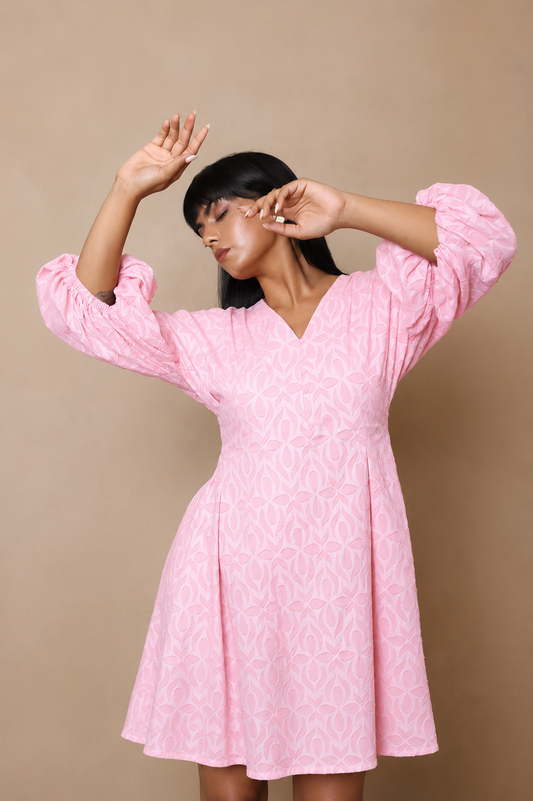 Blush Puff Sleeve Signature Mini Dress