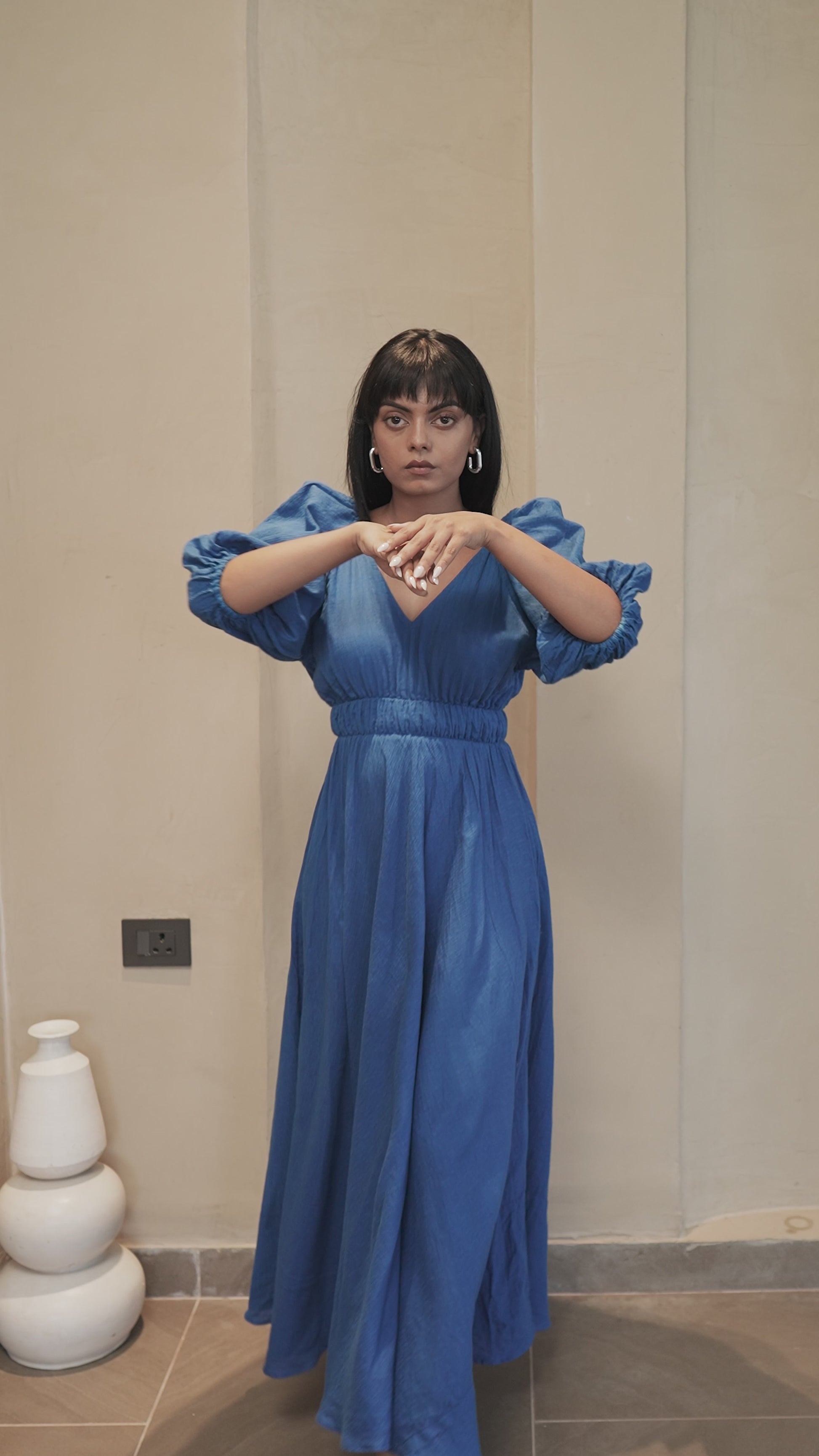 Sea Blue Balloon Sleeve Maxi