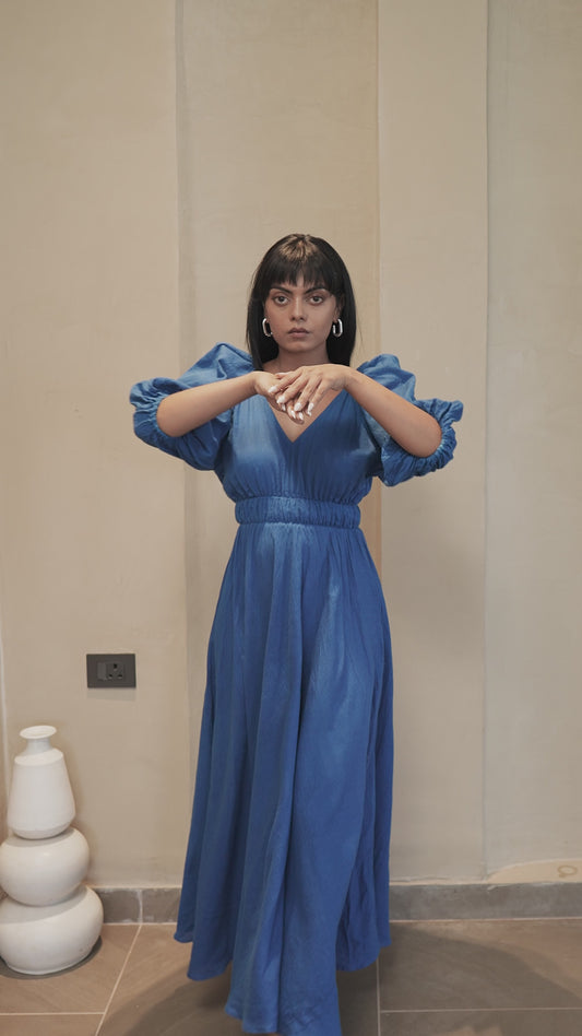 Sea Blue Balloon Sleeve Maxi