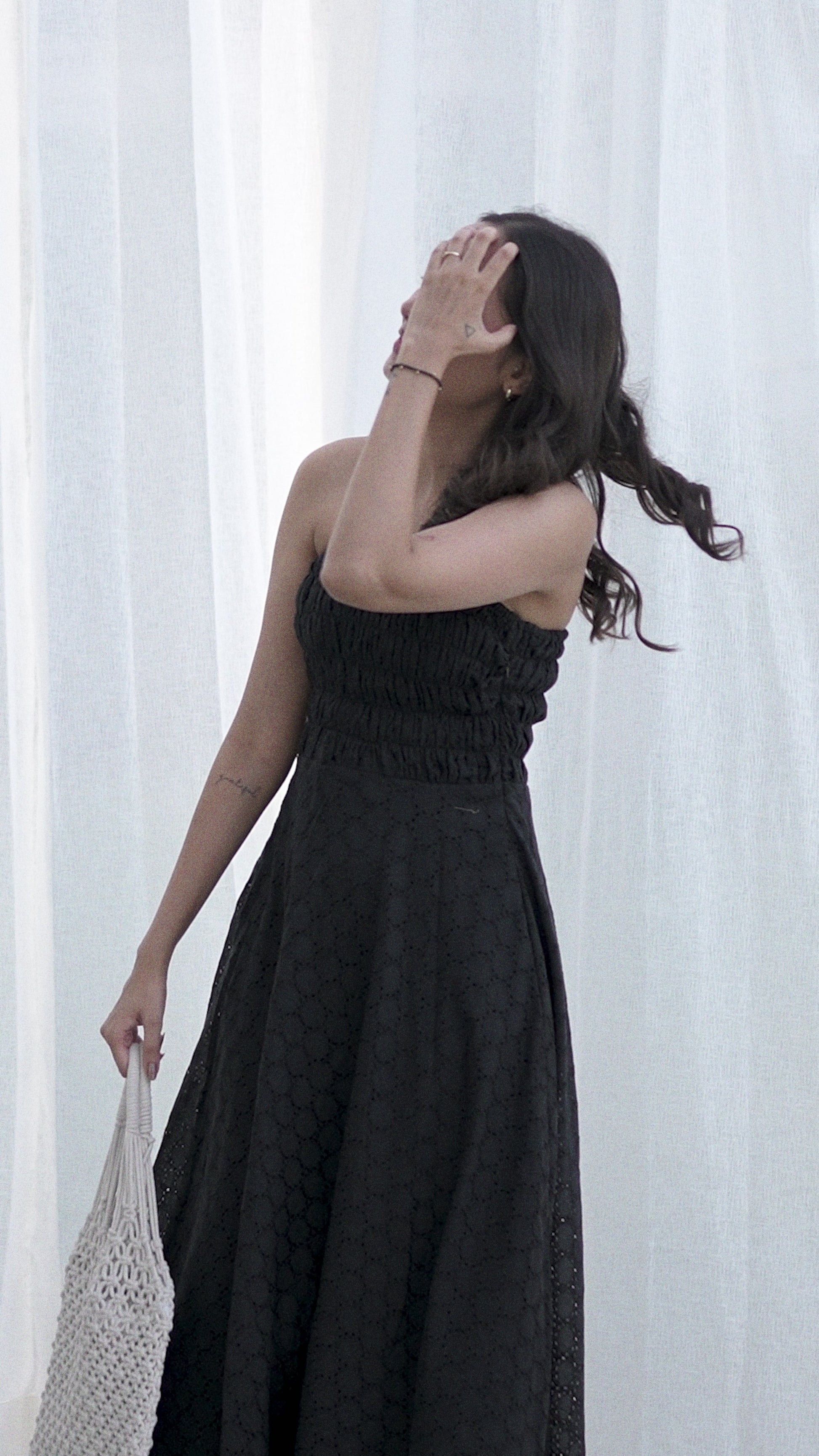 Midnight Eyelet Smocking Dress
