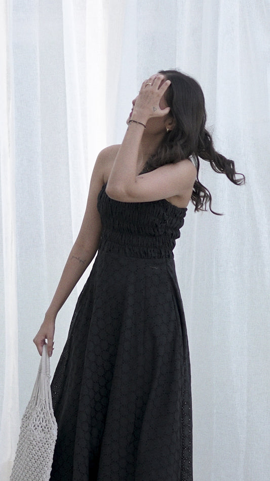 Midnight Eyelet Smocking Dress